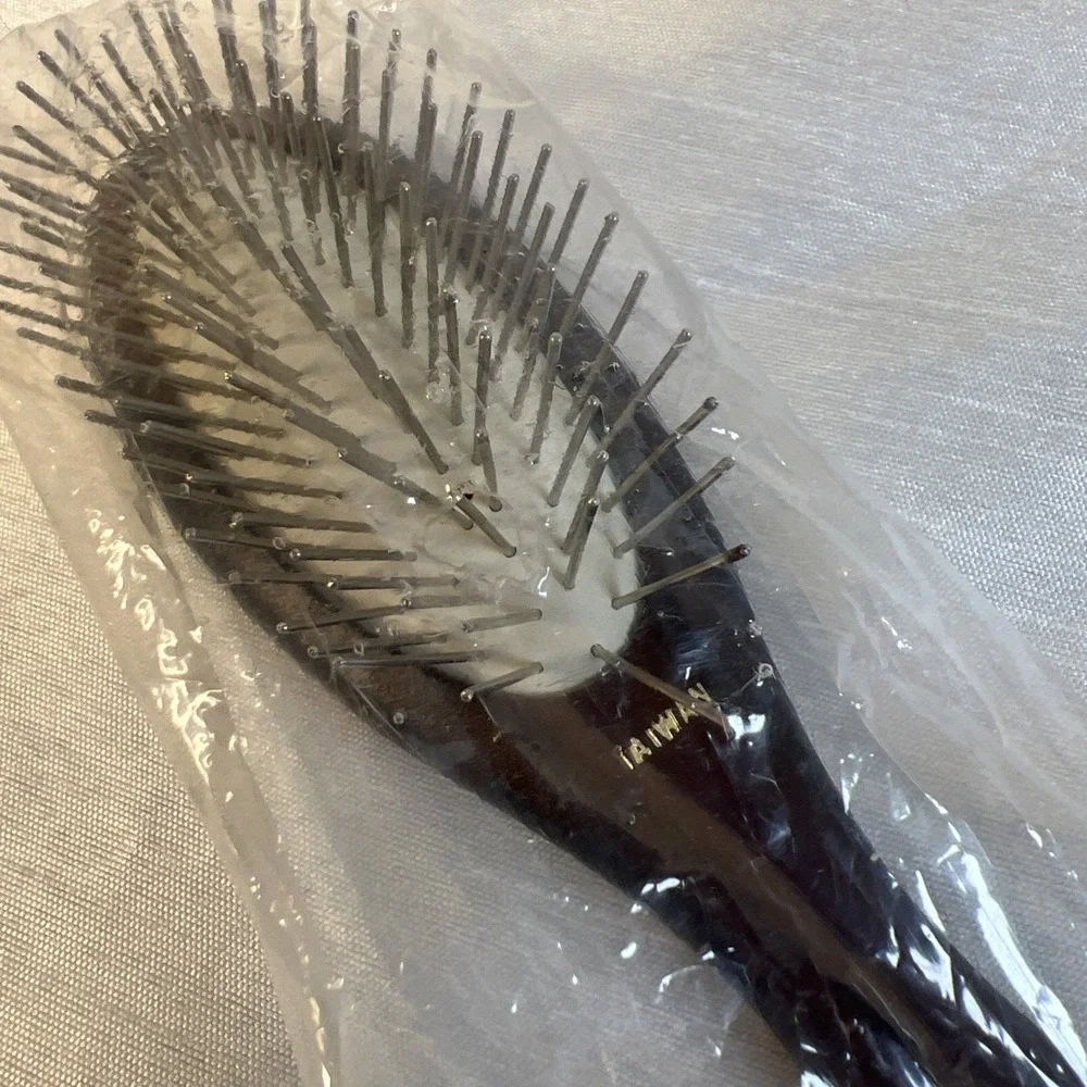 Vtg Wood Handle Wire Bristles Rubber Cushioned Air Vented Tangle Free Hair Brush